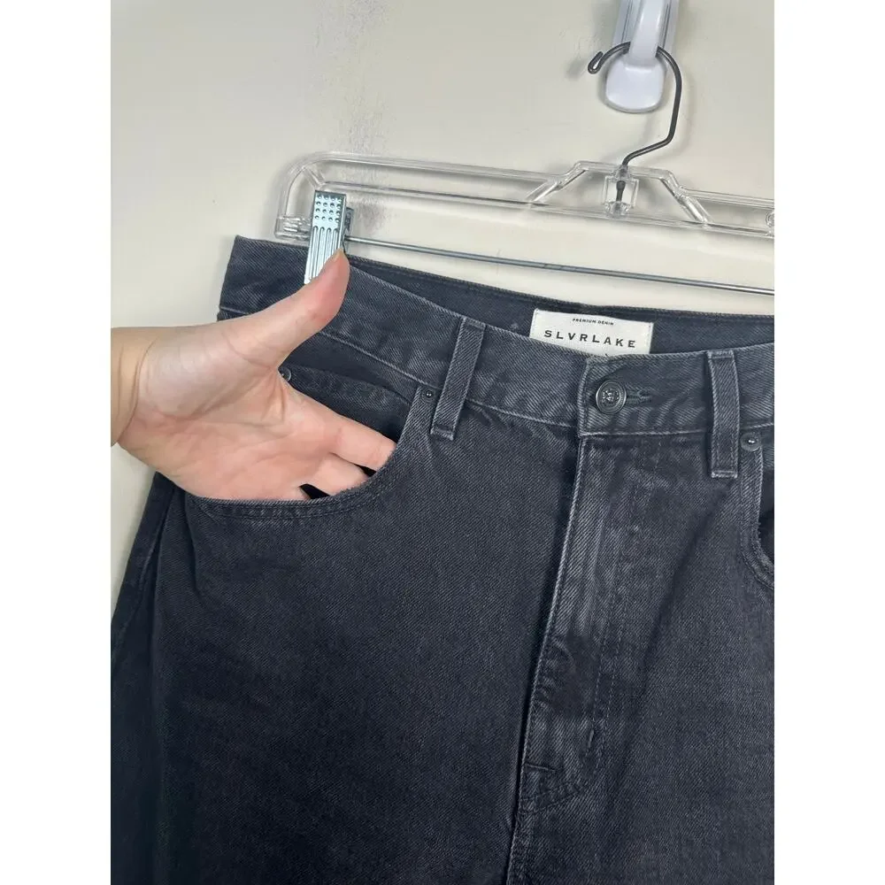 SLVRLAKE London Crop In Long Gone Black Wash Distressed Straight Size 30 EUC‎